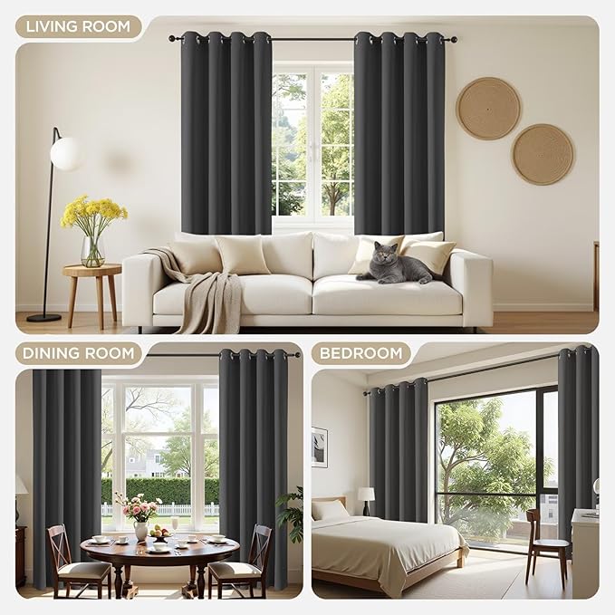 Joydeco Blackout Curtains 108 Inches Long 2 Panels Set, Thermal Insulated Long Curtains& Drapes 2 Burg, Room Darkening Drapes for Bedroom Living Room Window (Grey, W37 x L108 Inch)