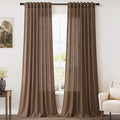 Nanspring Extra Long Caramel Brown Linen Curtains 2 Panels 102 Inches Long for Dinning Room Back Tab Light Filtering Semi Sheer Drapes Cotton Linen Textured Window Curtain 102 Inch Length for Bedroom