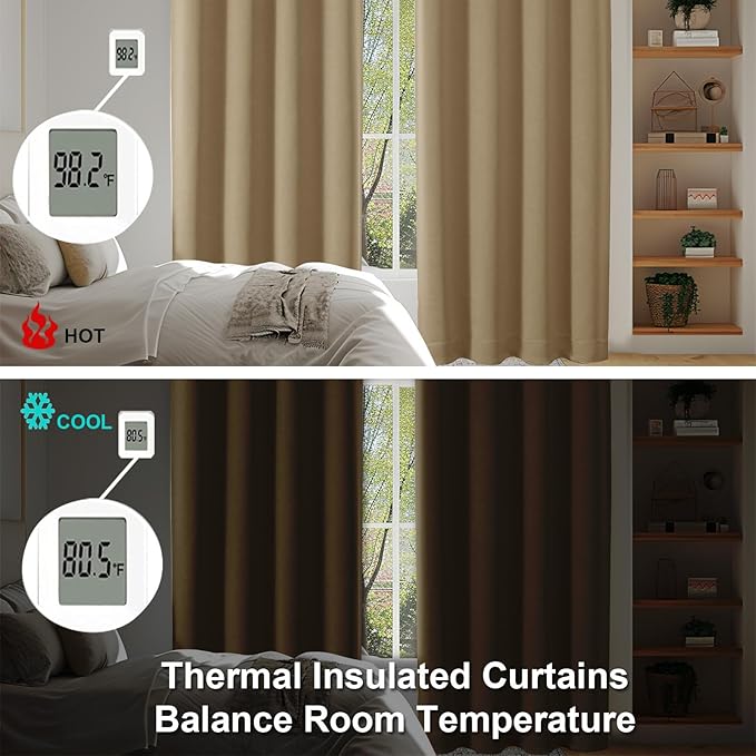 Simplebrand Ava Taupe Blackout Curtains for Bedroom 90 Inches Long 2 Panels Set, Solid Privacy Energy Saving Living Room Window Treatment Curtains Blackout Drapes, W50 x L90 Inch, Taupe