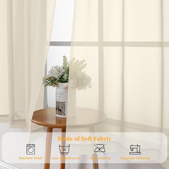 Gwine Cream Sheer Curtains for Bedroom 54 inches Long 2 Panels, Light Filtering Voile Rod Pocket Curtains, Airy Transparent Sheer Drapes for Living Room, Each 42" Wx54 L