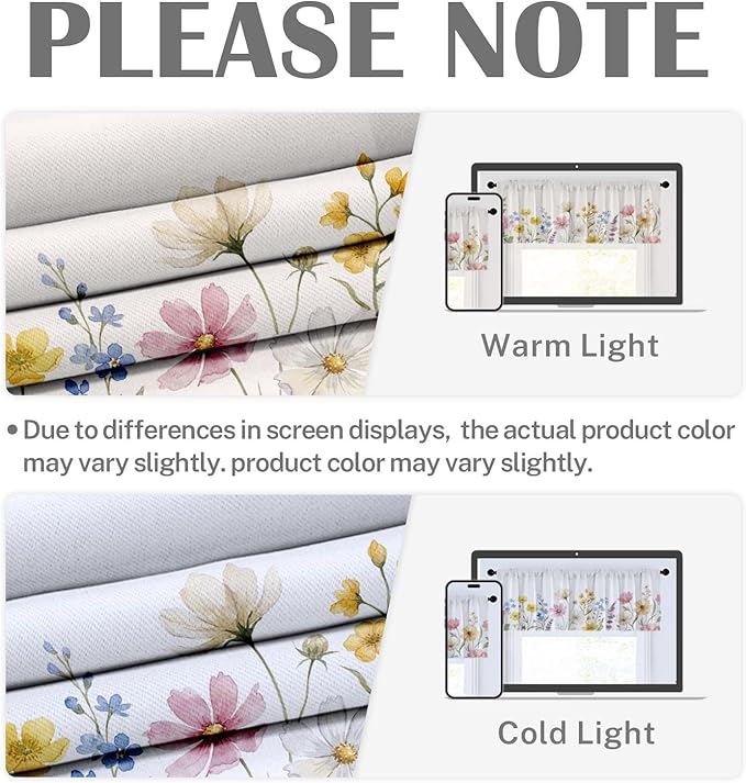Emvency 4 Pack Valances Window Treatments, Spring Wildflower Flower Blackout Adjustable for Living Room Bathroom Bedroom Kitchen Over Sink, 52x18 Inch Rod Pocket Valances