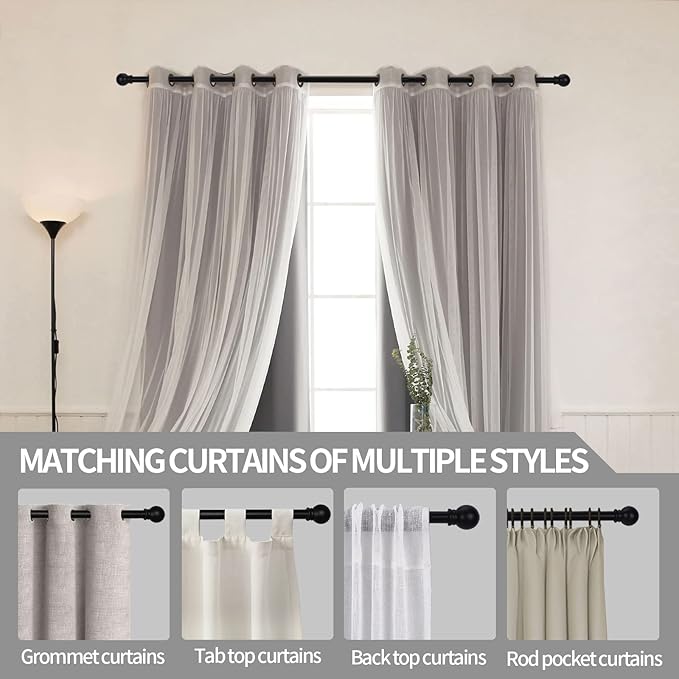 Thestoa Curtain Rods for Windows 31 or 46 Inch, 5/8" Diameter Black Curtain Rod Adjusts Length by Splicing, Suitable for Bedroom, Living Room,Kitchen,Farmhouse, Outdoor