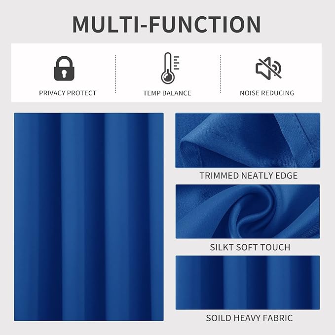Joydeco Blackout Curtains 95 Inches Long 1 Panel, Thermal Insulated Long Curtains& Drapes 1 Piece, Room Darkening Grommet Drapes for Living Room Bedroom Window (W70 x L95 Inch, Royal Blue)