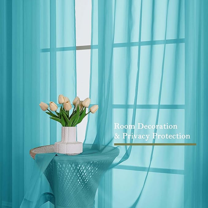 Lecloud Turquoise Sheer Curtains 120 Inches Long 2 Pcs, Light Filtering Rod Pockets Airy Window Curtains for Living Room Decor, Rustic Soft Bedroom Curtain Drapes, Each Panel 59" W x 120" L