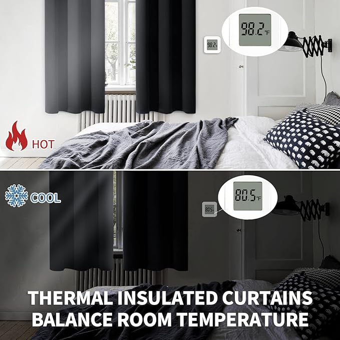 BGment Black Blackout Curtains for Living Room - Grommet Thermal Insulated Room Darkening Energy Saving Curtains for Bedroom, Set of 2 Panels, 42 x 84 Inch