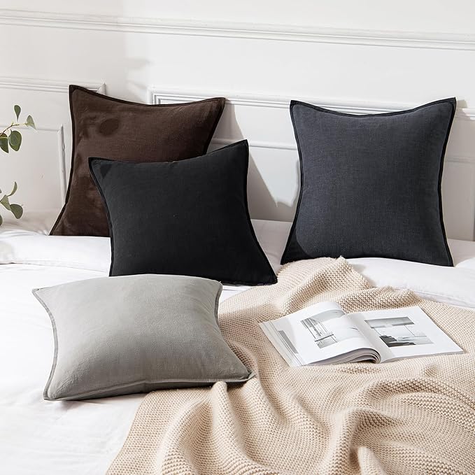 MIULEE Decorative Linen Pillow Covers 20x20 Inch Light Gray Boho Farmhouse Neutral Couch Throw Pillows for Bed Pack of 2 Accent Modern Pillowcase Sofa Livingroom Home Decor