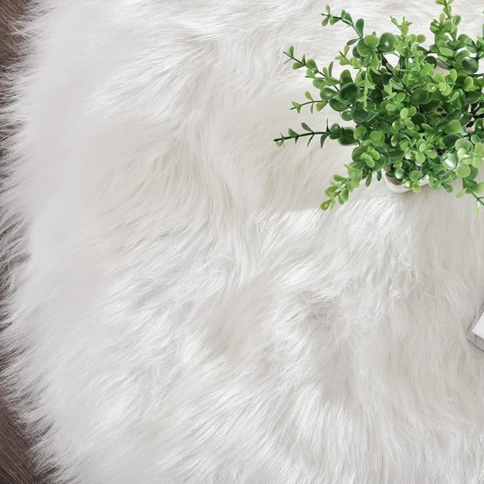 Latepis 2x6 White Runner Faux Fur Sheepskin Rug for Living Room Fluffy Washable Rug for Bedroom, Dorm, Luxury Room Decor, Fur Rugs, Rectangle