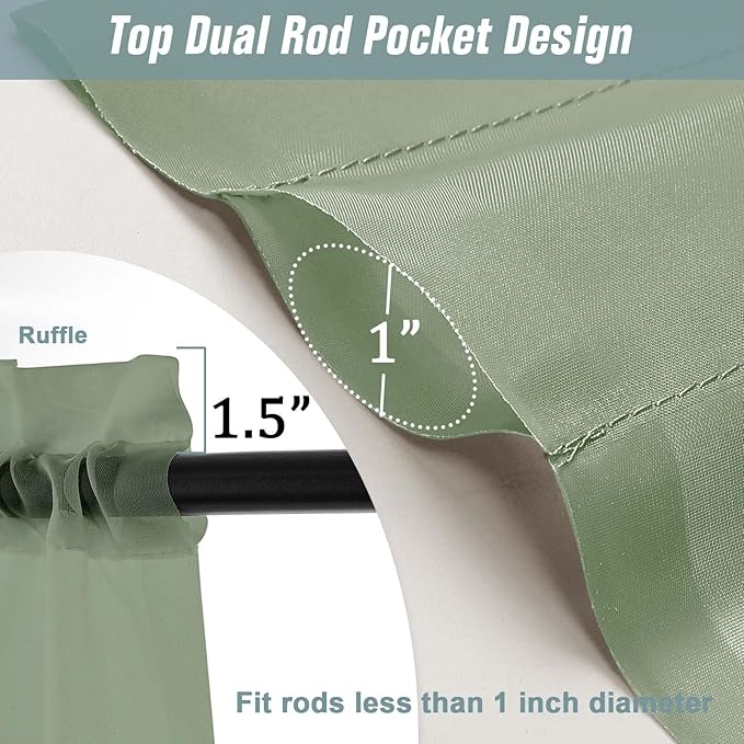 Sage Green Sheer Curtains for Windows 108 inches Long 2 Panels Set, Soft Lightweight Light Filtering Drapes for Living Room Bedroom, Dual Rod Pocket Sheer Curtains, 2x42Wx108L inches