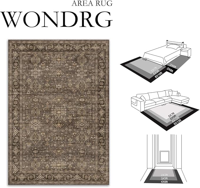 2x3 Washable Area Rug for Entryway Kitchen Vintage Brown Non Slip Low Pile Door Mat Traditional Retro Soft Small Carpet for Bathroom Bedroom Indoor Entrance Dorm
