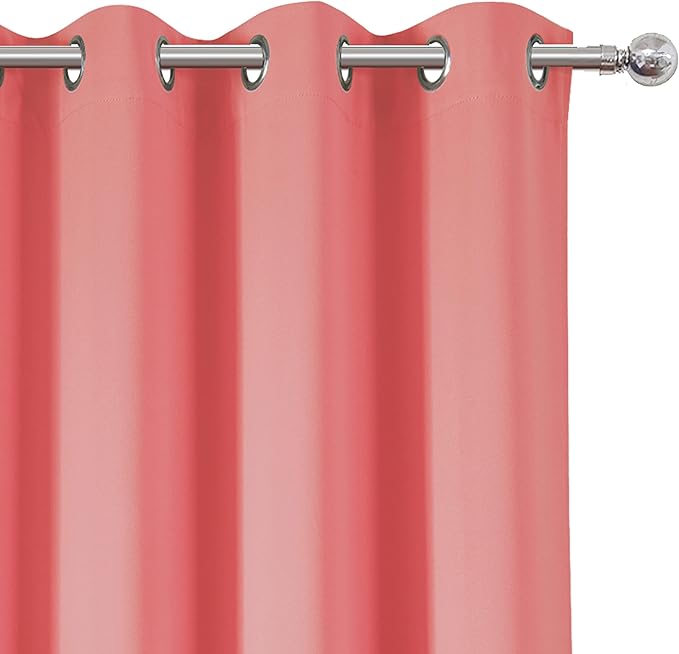 LEMOMO Coral Blackout Curtains 66 x 63 Inch Length/Set of 2 Curtain Panels/Thermal Insulated Room Darkening Blackout Curtains for Bedroom