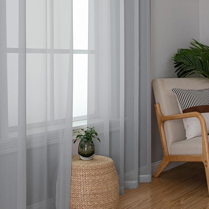Lecloud Light Grey Sheer Curtains 78 Inches Long 2 Panels, Light Filtering Voile Airy Curtains, Elegant Transparent Solid Window Treatments with Rod Pocket for Living Room Bedroom, Each 42" W x 78" L