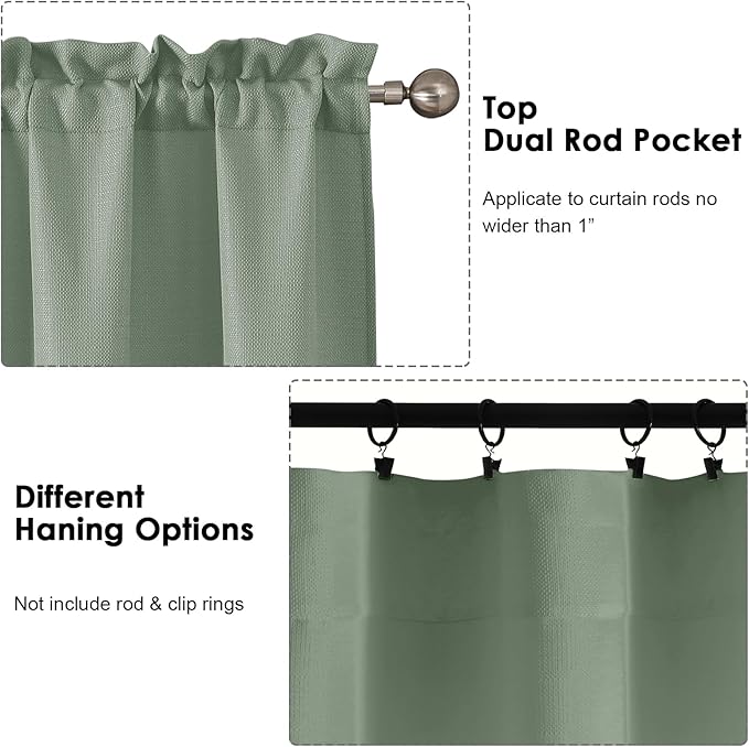 OWENIE Bob 1 PCS Green Valances for Windows, Faux Linen Textured Kitchen Window Curtains Valance for Bedroom Living Room, Modern Soft Airy Solid Rod Pocket Bathroom Cafe Curtain, 60Wx14L Inch