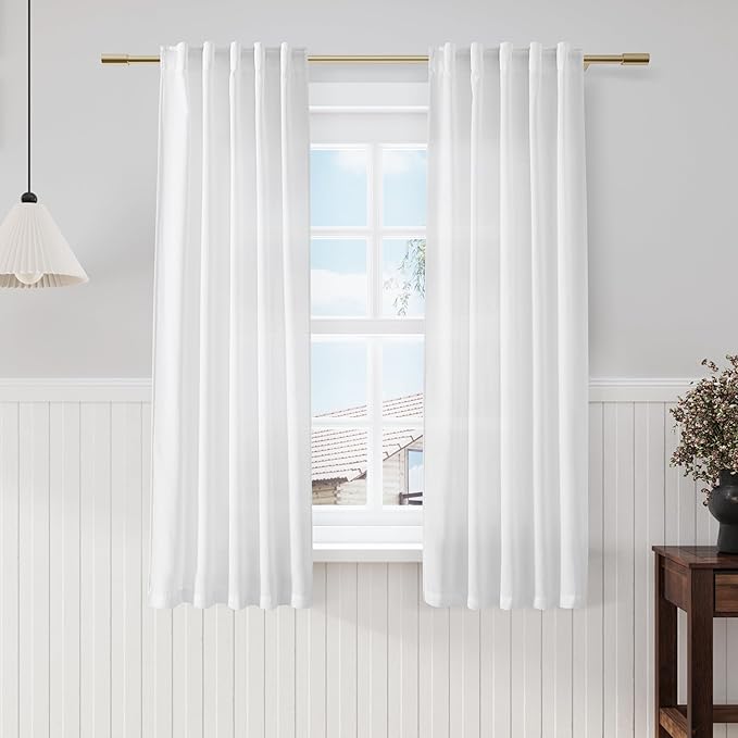 Nanspring White Farmhouse Decor Curtains 63 Inch Length for Living Room Linen Blend Light Filtering Curtains Back Tab and Rod Pocket Textured Curtain for Bedroom 34 X 63, 2 Panels