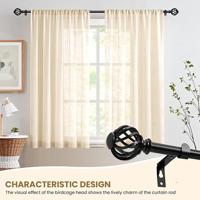 Luvenia Black Decorative Curtain Rod,Adjustable Curtain Rods For Windows 30 to 88 Inch(2.5-7.3Ft),Long Curtain Rod For Bedroom, Living Room,Kitchen,Farmhouse