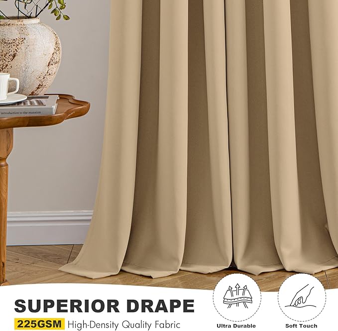 MIULEE Taupe Brown Blackout Curtains for Bedroom Living Room 54 Inches Long 2 Panels, Thermal Insulated Room Darkening Drapes Solid Grommet Noise Reduction Light Blocking Window Treatments 40x54 Inch