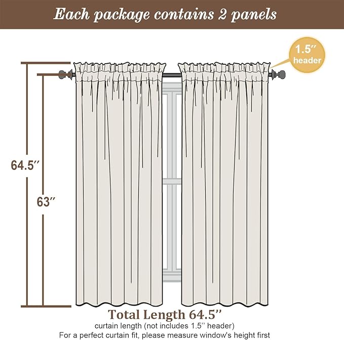 Chyhomenyc Sheer Curtains 63 Inch Length 2 Panels Set, Light Filtering Rod Pocket Window Curtain Treatment Drapes for Bedroom Living Room, Each 42Wx63L, Set of 2, Hot Pink