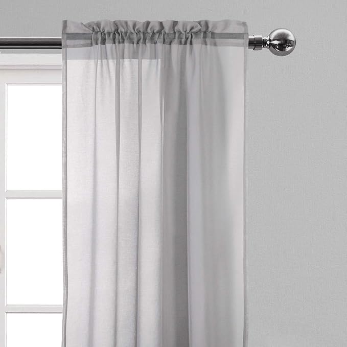 DWCN Grey Sheer Curtains Semi Transparent Voile Rod Pocket Curtains for Bedroom and Living Room, 42 x 72 inches Long, Set of 2 Panels