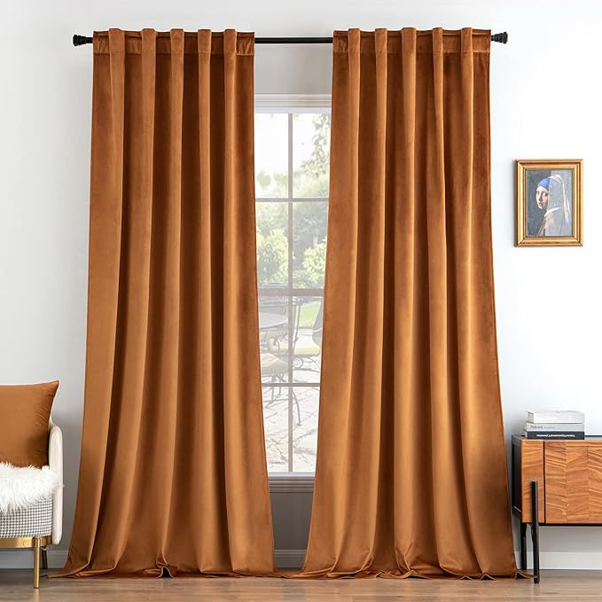 MIULEE Velvet Curtains 90 inches 2 Panels - Luxury Blackout Curtains for Bedroom Living Room Thermal Insulated Super Soft Window Drapes Rod Pocket & Back Tab, Gold Brown, W52 x L90 inch