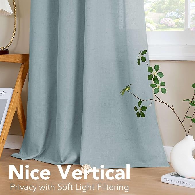 H.VERSAILTEX Living Room Linen Curtains - Semi Sheer, Nickel Grommet, Energy Saving, Light Filtering Window Treatments - Cloud Blue, 2 Panels, 52 x 96 Inch