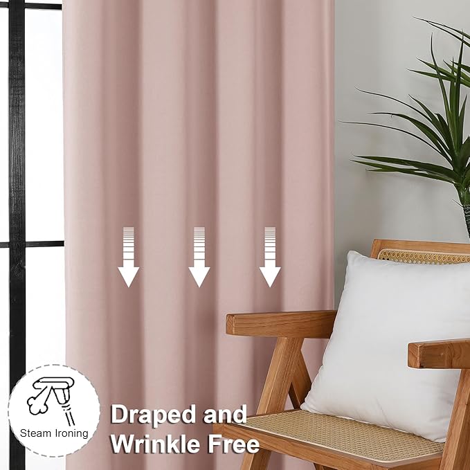 Simplebrand Ava Blush Short 24 Inches Blackout Curtain 2 Panels Set, Half Window Rod Pocket Privacy Curtain Tiers for Kitchen, Curtains Blackout for Bathroom Shades, W30 x L24 Inch, Blush