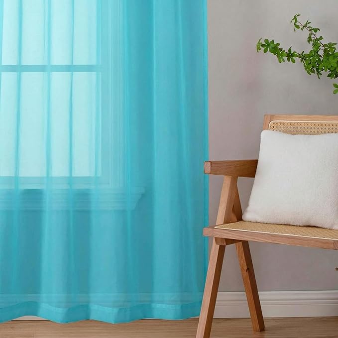 Sheer Curtains 84 Inches Long 2 Panels Set for Bedroom Living Room, Soft Airy Light Filtering Modern Solid Rod Pocket Drapes Window Treatments, Aqua, Each 42" W x 84" L