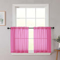 Kitchen Curtains 24 Inch Length Tier 2 Pieces, Hot Pink Sheer Curtain Solid Soft Sheer Short Curtains for Windows, Cafe Bathroom Basement Rod Pocket Drapes, Hot Pink, Each 42" Wx24 L Inches