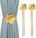 Lewondr Magnetic Curtain Tiebacks, Vintage Curtain Holdbacks, Resin Flower Curtain Ties with Rope Drapery Retro Window Curtain Decorative Buckle Holder for Outdoor, Home Office, and Cafe Balcony, Gold