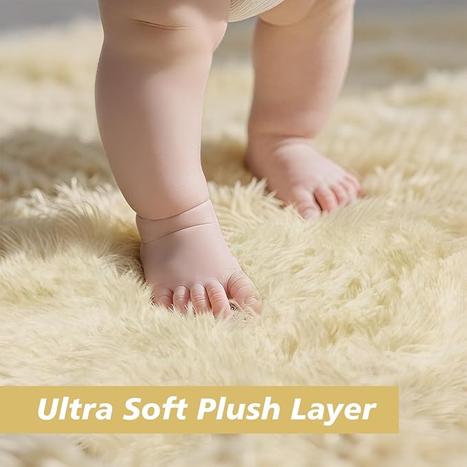 9x12 Fluffy Area Rugs for Living Room,Large Fuzzy Shag Area Rug for Bedroom,Ivory Soft Non-Shedding Indoor Plush Carpet for Kids Bedroom Nursery Home Decor