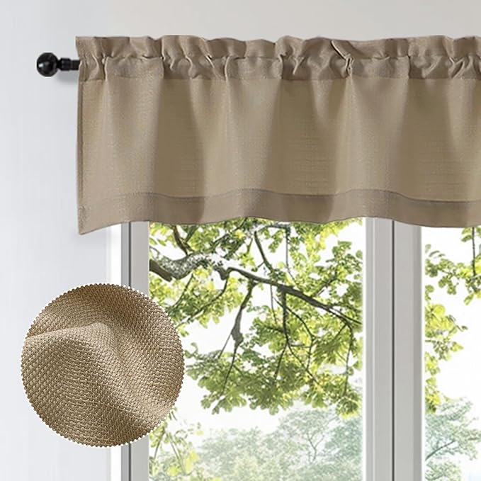 OWENIE Bob 1 PCS Camel Valances for Windows, Faux Linen Textured Kitchen Window Curtains Valance for Bedroom Living Room, Modern Soft Airy Solid Rod Pocket Bathroom Cafe Curtain, 60Wx16L Inch