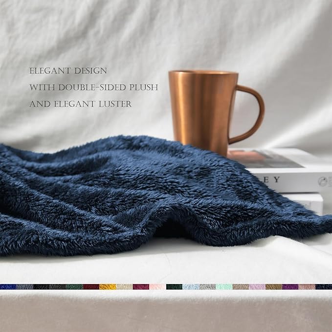 Exclusivo Mezcla Plush Fuzzy Fleece Throw Blanket Extra Large, Super Soft, Fluffy and Warm Blankets for Couch, Bed, All Season (Navy Blue, 50x70 inches)