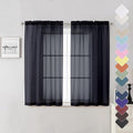 Lecloud Black Sheer Curtains 54 Inch Length 2 Panels Set, Lightweight Short Curtains for Bedroom Kitchen, Light Filtering Voile Window Treatments with Rod Pocket for Living Room, 40 W x 54 L