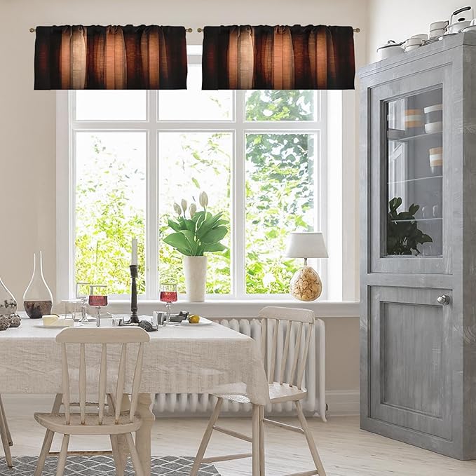 Emvency 2 Pack Valances Window Treatments, Orange Copper Vintage Stripe Blackout Drapes Adjustable Curtain for Windows Living Room Kitchen Over Sink, 52x18 Inch Rod Pocket Valances