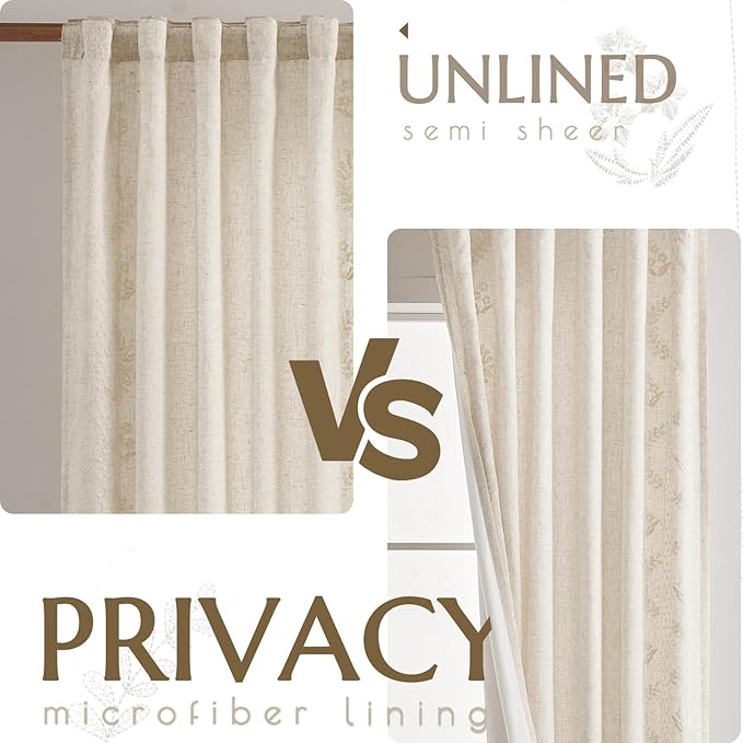 jinchan Belrose Lined Linen Blend Curtains Boho Floral Curtains for Bedroom 96 Inch Length Ivory Embroidered Drapes Rod Pocket Farmhouse Flower Drapes for Living Room Window Treatments Set 2 Panels