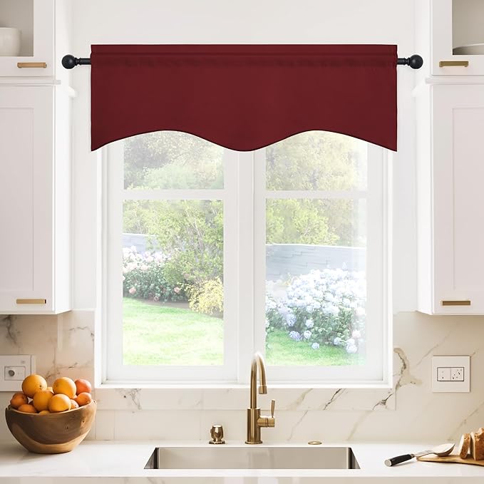 NICETOWN 2 Panels Valance for Window Farmhouse Style Window Treatment Thermal Insulated Room Darkening Curtain Valances Rod Pocket for Kitchen/Living Room/Christmas, 42 x 18 inch Long, Burgundy Red