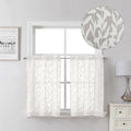 Lecloud Leia Ivory 2 PCS Sheer Kitchen Curtains 30 Inch Length, Breathable Clip Textured Leaf Cafe Bedroom Voile Curtain Tiers, Dual Rod Pockets Jacquard Bathroom Bedroom Drapes, 40 W x 30 L