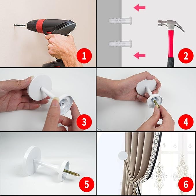 Curtain Tiebacks 2 Pack Curtain Holdbacks Zinc Alloy Curtain Tie Backs Wall Mounted with Screws, Decorative Curtain Hooks for Drapes Stylish White Curtain Holders for Home Office Decor