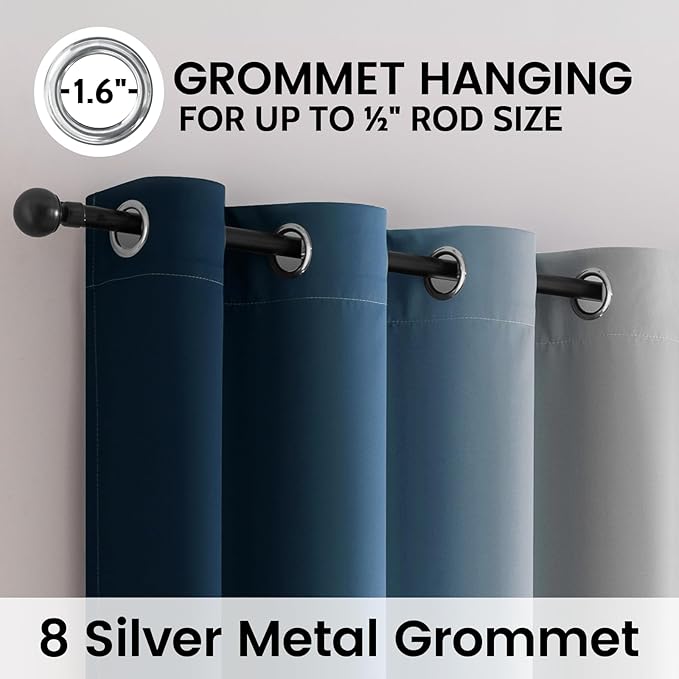 SimpleHome Blue Ombre 100% Blackout Curtains for Bedroom 84 Inches Long, Room Darkening Thermal Insulated Grommet Curtains for Living Room, 2 Panels, 52x84 inches Length