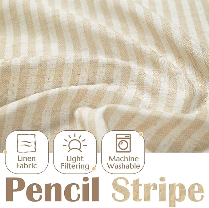jinchan Valance Curtain Linen Textured Striped Window Curtain for Living Room Light Filtering Farmhouse Valance for Kitchen Rod Pocket 1 Panel 16 Inch Beige on Linen 1 Panel
