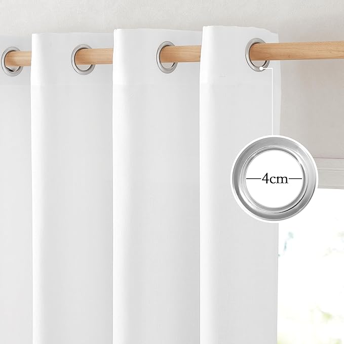 NICETOWN White Linen Kitchen Curtains 36 inches Long, Grommet Short Curtains Small Window Treatments Thick Flax Linen Weave Privacy Added with Light Filtering for Cafe, W55 x L36, 2 Panels