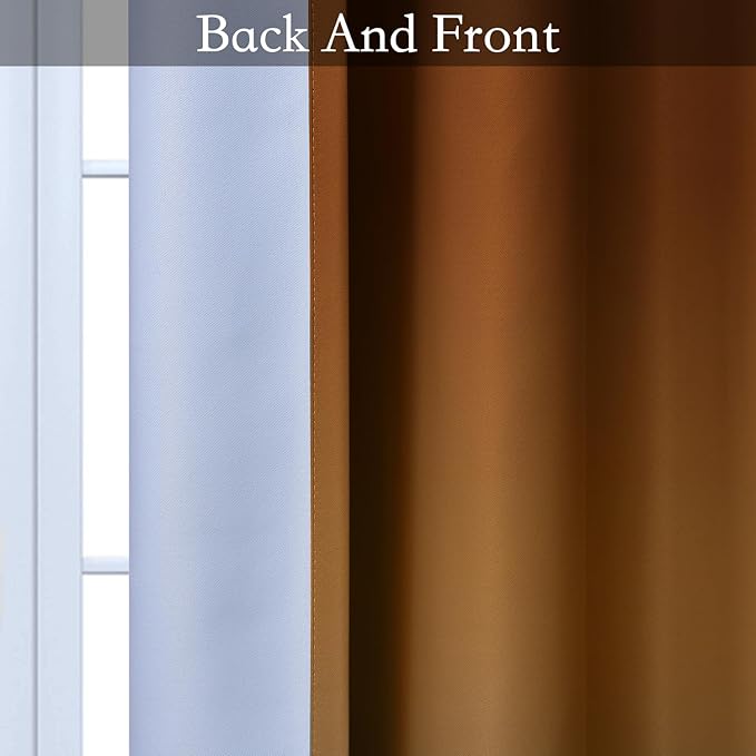 SimpleHome Ombre Room Darkening Curtains for Living Room, Light Blocking Burnt Orange to Grey White Thick Thermal Insulated Grommet Window Curtains Drapes for Bedroom, 2 Panels, 52x84 inches Length
