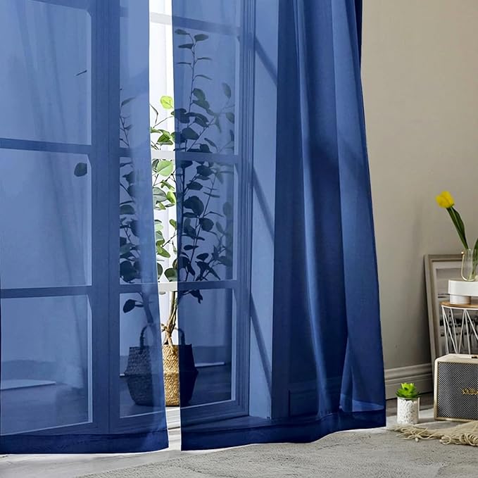 Sheer Curtains 63 Inch Length 2 Panels Set for Living Room Bedroom, Airy Soft Light Filtering Sheer Dining Room Curtains, Modern Rod Pocket Drapes, Royal Blue, Each 42" Wx63 L