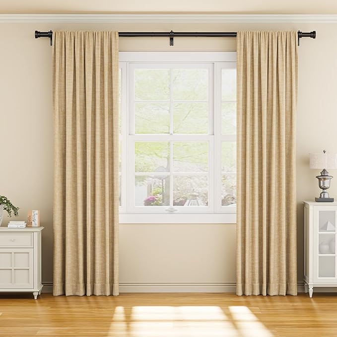 YaFex Curtain Rods 32-118 Inch, Heavy Duty 1 Inch Adjustable Curtain Rod for Windows, Black Long Window Treatment Rods, Modern Design, Easy Installation