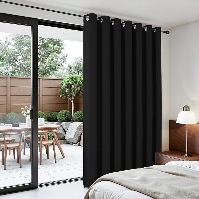 Joydeco Blackout Patio Sliding Door Curtains 90 Inches Long, Grommet Privacy Room Divider Curtains, Extra Wide Thermal Blackout Drapes for Bedroom Living Room (Black, 60Wx90L, 1 Panel)