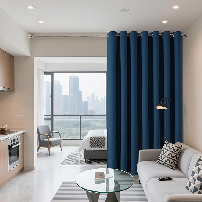 Joydeco Blackout Patio Sliding Door Curtains 72 Inches Long, Grommet Privacy Room Divider Curtains, Extra Wide Thermal Blackout Drapes for Bedroom Living Room (Navy Blue, 60Wx72L, 1 Panel)