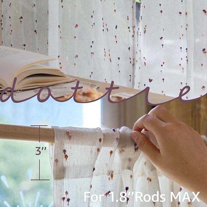 jinchan Valance Curtains for Windows 16 Inch Colorful Mini Pom-Pom Country Farmhouse Kitchen Valance Semi Sheer Voile Samll Window Treatment for Bedroom Living Room Rod Pocket 1 Panel Amber Bloom