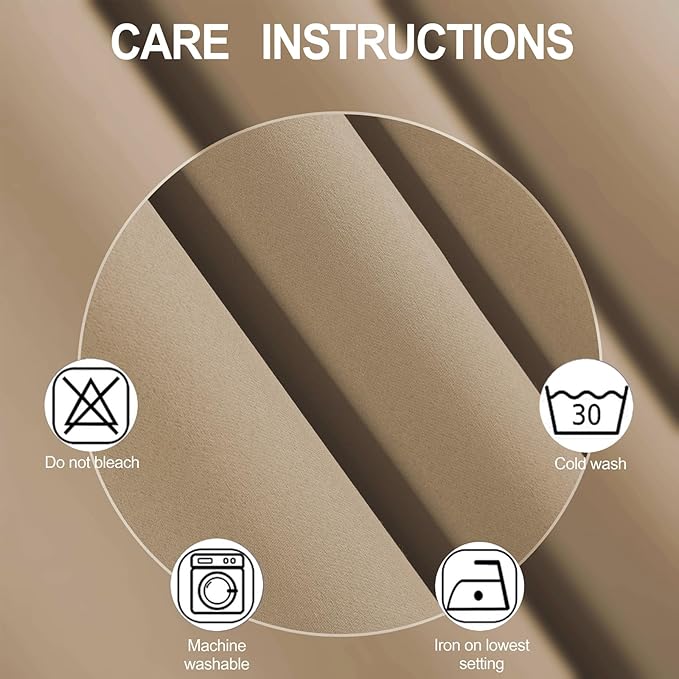 LEMOMO Blackout Curtains 66 x 72 Inch Long Natural Curtains Set of 2 Panels Room Darkening Curtains for Bedroom and Living Room