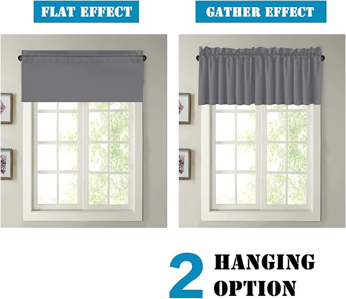 H.VERSAILTEX Blackout Valances for Windows,Kitchen Valance Curtains for Living Room/Bedroom/Bathroom Privacy Rod Pocket Short Window Valance Curtains, 4 Panels 52" W x 18,Bluish Gray