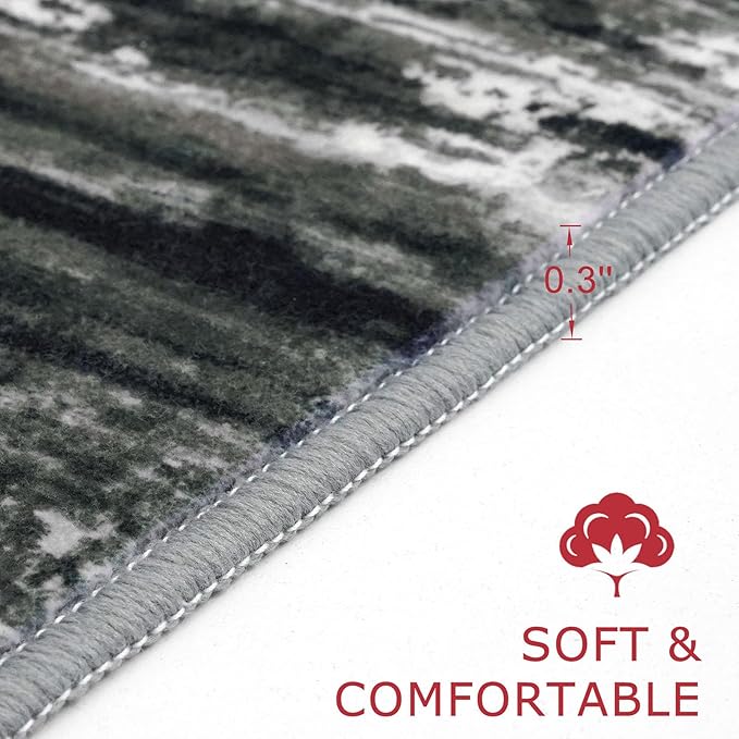 KOZYFLY Modern Abstract Kitchen Runner Rug, 2x6 Washable Rug Runner Non-Slip Soft Striped Hallway Runner Rugs, Black Grey Print Carpet Runner for Entryway Bathroom Laundry Room Foyer