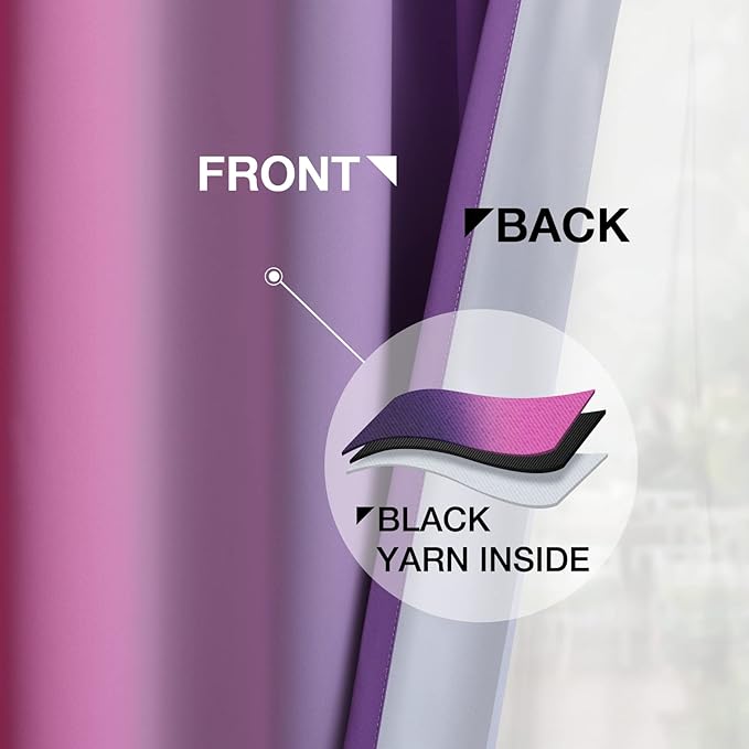 Yakamok Ombre Pink and Purple Curtains for Bedroom, Gradient Room Darkening Curtains, Grommet Thermal Insulated Light Blocking Window Drapes/Curtain for Living Room,52 x 72 Inch,2 Panels