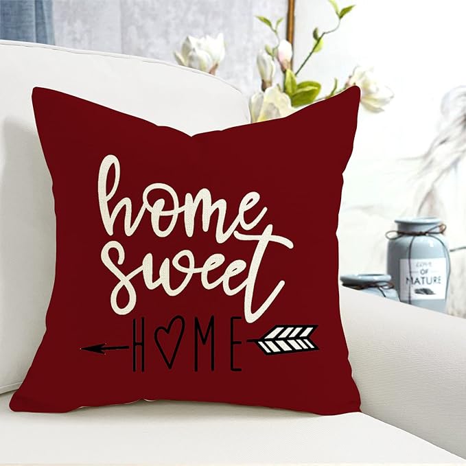 YCOLL Christmas Pillow Covers 16x16 Set of 4, Modern Sofa Throw Pillow Cover for Christmas Decor, Decorative Outdoor Linen Fabric Pillow Case for Couch Bed Car, Wine Red